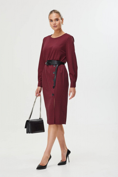 Платье деловое с асимметричной шлицей из текстиля Твой имидж 1626 красный_клетка - фото 4