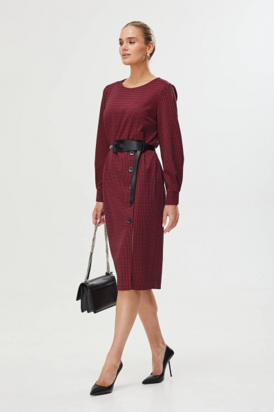 Платье деловое с асимметричной шлицей из текстиля Твой имидж 1626 красный_клетка - фото 2