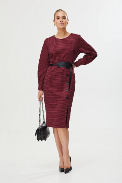 Платье деловое с асимметричной шлицей из текстиля Твой имидж 1626 красный_клетка - фото 1