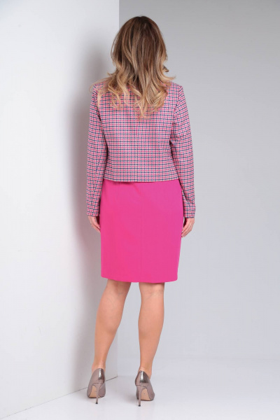 Демисезонный деловой комплект платье и жакет с лацканами TVIN 7688 розовый - фото 6