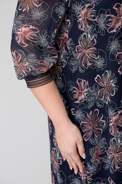 Платье приталенное шифоновое с воланом и кружевом Algranda А3946-5 - фото 4