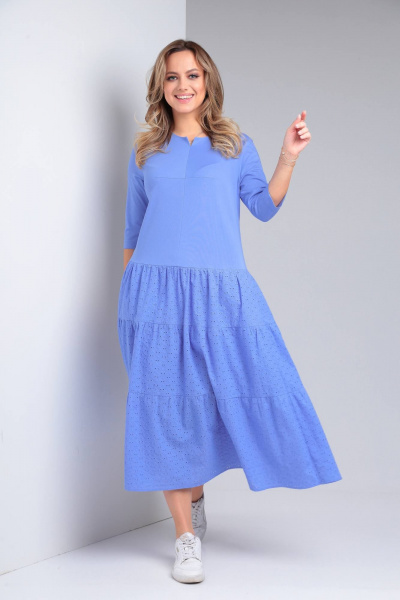 Демисезонное платье в стиле бохо с воланами и шитьем TVIN 7685 голубой - фото 1