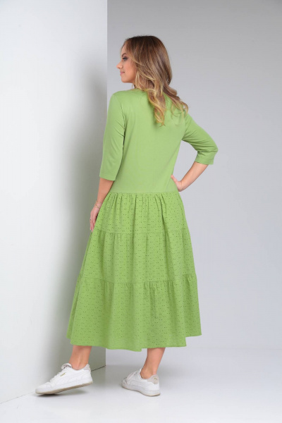 Демисезонное бохо-платье с воланами и укороченным рукавом TVIN 7685 салат - фото 4