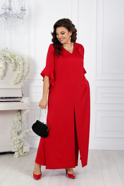 Комплект брюк и длинной туники из сатина для больших размеров Ninele 5990 красный - фото 9