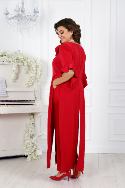 Комплект брюк и длинной туники из сатина для больших размеров Ninele 5990 красный - фото 11