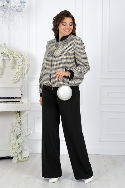 Демисезонный жакет из костюмной ткани с прорезными карманами Ninele 7445 гусиная лапка - фото 6