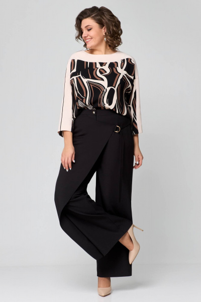 Блуза, брюки Мишель стиль 1172 черно-бежевый - фото 4