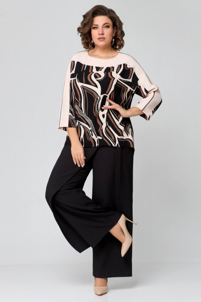 Блуза, брюки Мишель стиль 1172 черно-бежевый - фото 2
