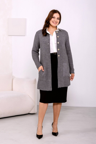 Кардиган из мягкого трикотажа с oversize кройом и натуральным составом Romgil 906ПТЗ темно-серый - фото 5