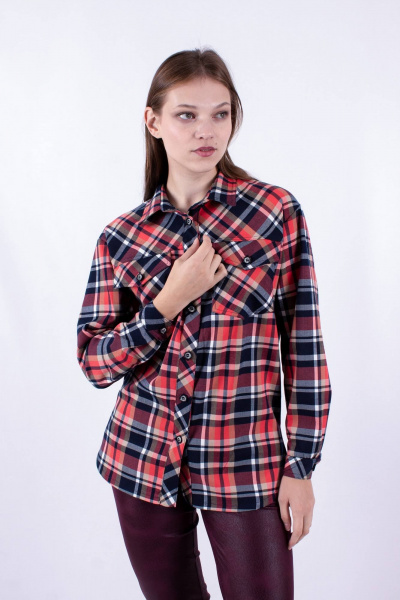 Рубашка прямого силуэта из текстиля с карманами Mita ЖМ1191 красный - фото 3