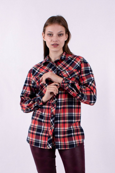 Рубашка прямого силуэта из текстиля с карманами Mita ЖМ1191 красный - фото 2