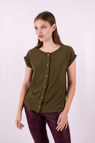 Блуза летняя прямого силуэта с пуговичной планкой Mita ЖМ921 хаки - фото 2