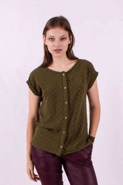 Блуза летняя прямого силуэта с пуговичной планкой Mita ЖМ921 хаки - фото 1