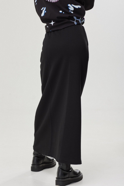 Юбка макси с карманами и поясом из трикотажа и хлопка MG Wear 3101 черный - фото 7