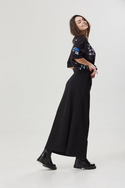 Юбка макси с карманами и поясом из трикотажа и хлопка MG Wear 3101 черный - фото 6