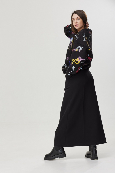 Юбка макси с карманами и поясом из трикотажа и хлопка MG Wear 3101 черный - фото 4