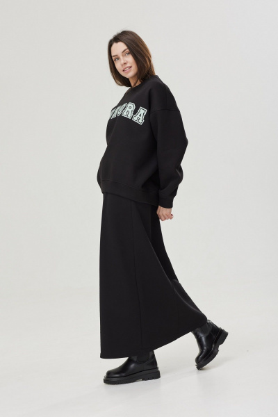 Юбка макси с карманами и поясом из трикотажа и хлопка MG Wear 3101 черный - фото 2