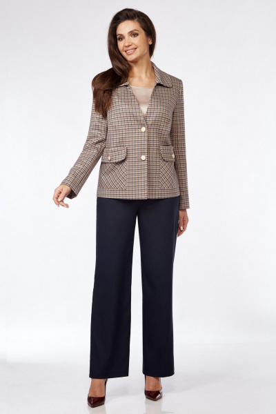 Деловой комплект бежевый и синий, жакет, брюки и блуза Matini 1.1729 - фото 7