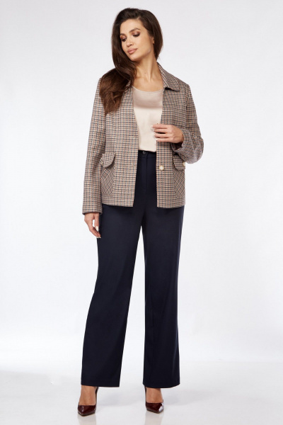 Деловой комплект бежевый и синий, жакет, брюки и блуза Matini 1.1729 - фото 3