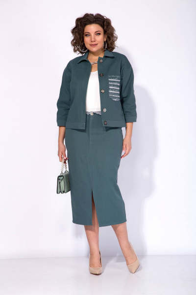 Жакет, юбка Liliana 1285 серозеленый - фото 3