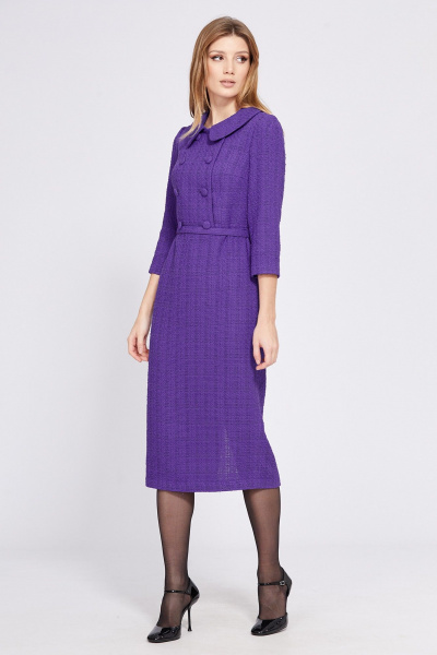 Платье из твида, приталенное, с иным цветом, на ремне EOLA 2551 фиолет - фото 3