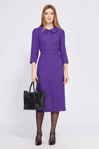 Платье из твида, приталенное, с иным цветом, на ремне EOLA 2551 фиолет - фото 2