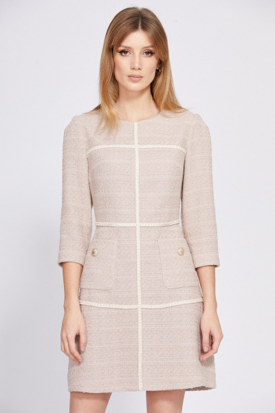 Деловое платье из твида с карманами и отрезной талией EOLA 2554 бежевый - фото 7