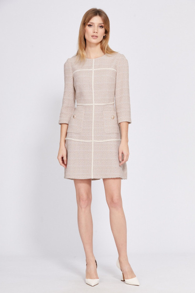 Деловое платье из твида с карманами и отрезной талией EOLA 2554 бежевый - фото 6