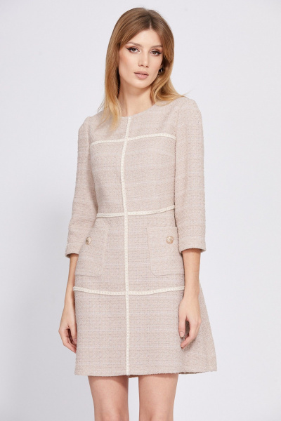 Деловое платье из твида с карманами и отрезной талией EOLA 2554 бежевый - фото 5