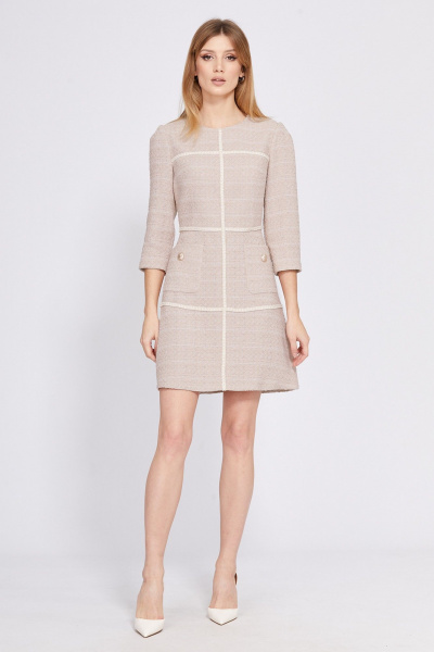 Деловое платье из твида с карманами и отрезной талией EOLA 2554 бежевый - фото 4