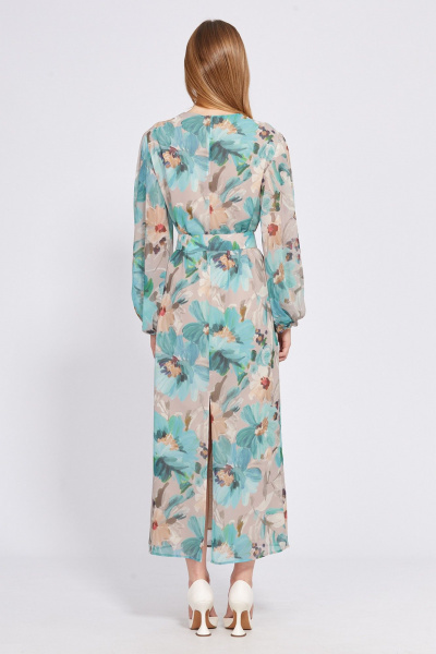 Платье из шифона с принтом, полуприлегающего силуэта, с ремнем EOLA 2561 бежево-мятный - фото 6