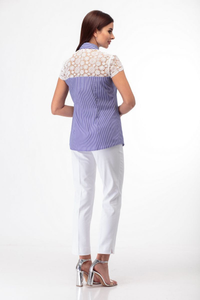 Блуза полуприлегающего силуэта с кружевными кокетками Anelli 398 синий - фото 4