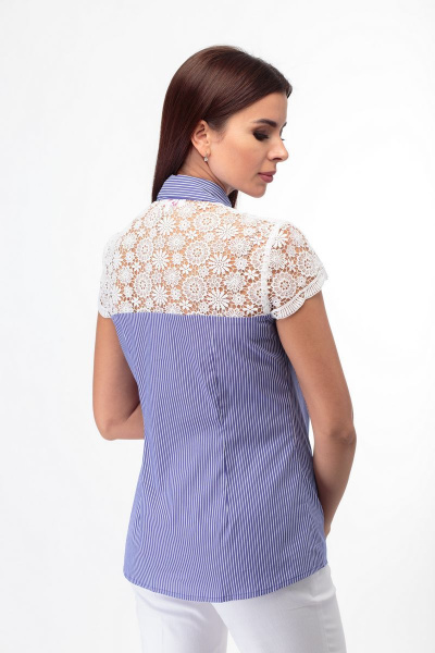 Блуза полуприлегающего силуэта с кружевными кокетками Anelli 398 синий - фото 3