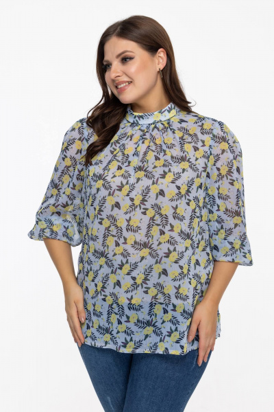 Блуза из шифона с воротником-стойкой для офисных образов Avila 0822 голубой - фото 6