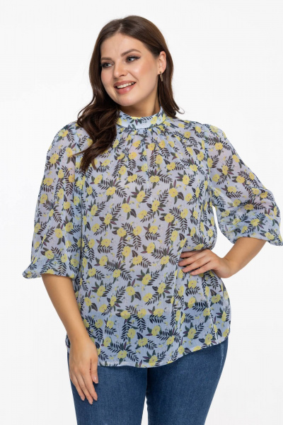 Блуза из шифона с воротником-стойкой для офисных образов Avila 0822 голубой - фото 5