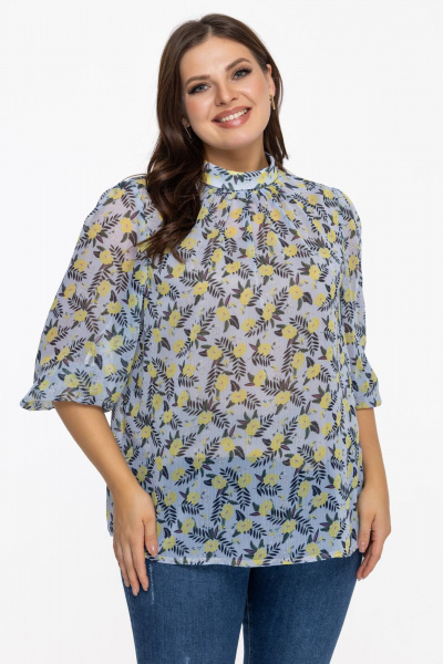 Блуза из шифона с воротником-стойкой для офисных образов Avila 0822 голубой - фото 3