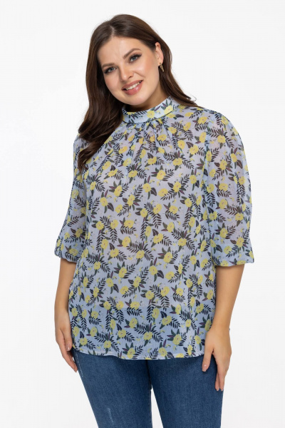 Блуза из шифона с воротником-стойкой для офисных образов Avila 0822 голубой - фото 2