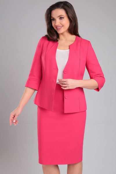 Розовый комплект из жакета, юбки и топа для делового образа LeNata 31318 малиновый - фото 2