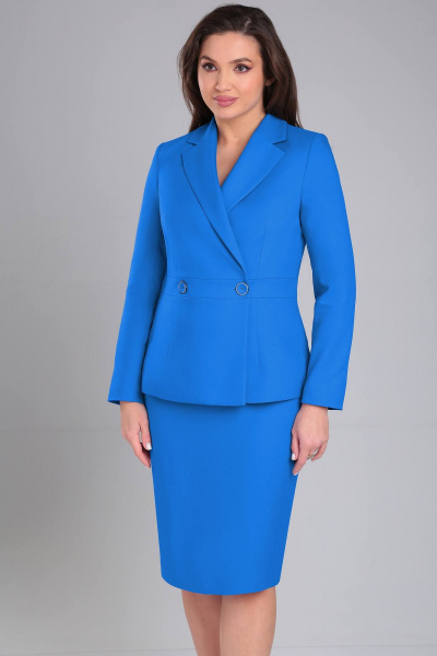 Голубой жакет и юбка в стиле делового костюма из текстиля LeNata 20397 лазурный - фото 5
