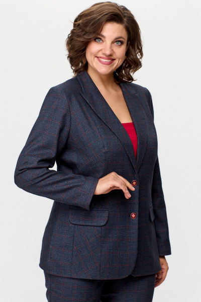 Комплект из жакета и классических брюк из текстиля БелЭльСтиль 203-2 83 22+596-2 89 22 сине-красная_клетка - фото 6