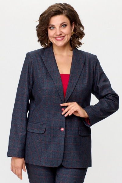 Комплект из жакета и классических брюк из текстиля БелЭльСтиль 203-2 83 22+596-2 89 22 сине-красная_клетка - фото 5