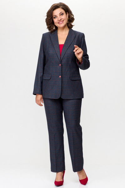 Комплект из жакета и классических брюк из текстиля БелЭльСтиль 203-2 83 22+596-2 89 22 сине-красная_клетка - фото 4
