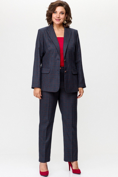 Комплект из жакета и классических брюк из текстиля БелЭльСтиль 203-2 83 22+596-2 89 22 сине-красная_клетка - фото 3