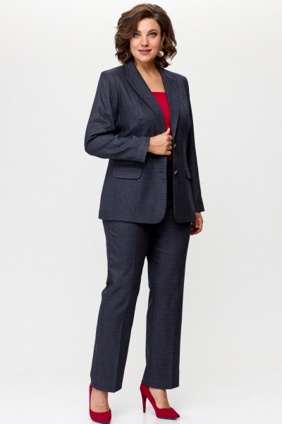 Комплект из жакета и классических брюк из текстиля БелЭльСтиль 203-2 83 22+596-2 89 22 сине-красная_клетка - фото 1