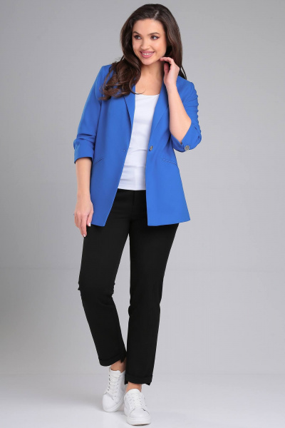 Жакет прямого силуэта из текстиля с отрезным бочком LeNata 11324 лазурный - фото 4