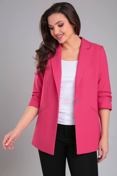 Жакет прямого силуэта из текстиля с отрезным бочком LeNata 11324 малиновый - фото 2