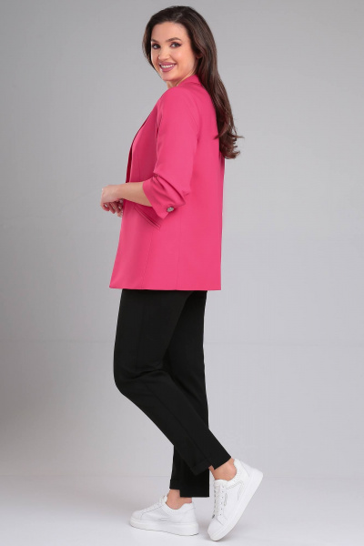 Жакет прямого силуэта из текстиля с отрезным бочком LeNata 11324 малиновый - фото 5