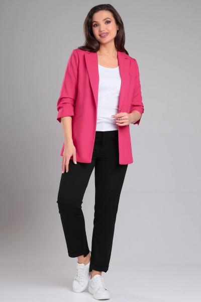 Жакет прямого силуэта из текстиля с отрезным бочком LeNata 11324 малиновый - фото 4