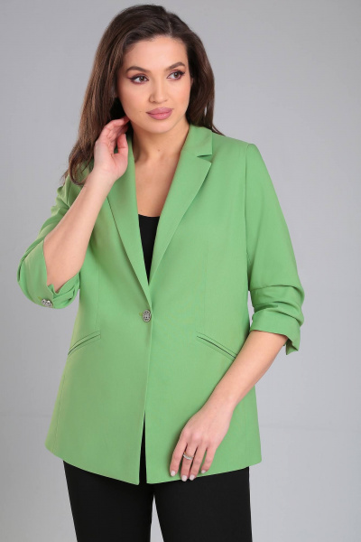 Жакет прямого силуэта из текстиля с отрезным бочком LeNata 11324 салатовый - фото 2
