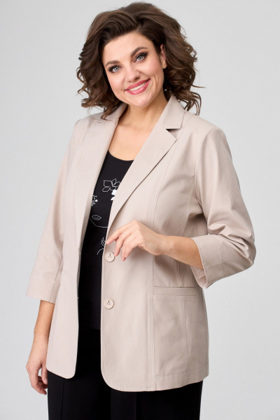 Длинный бежевый жакет из текстиля с рельефами и карманами БелЭльСтиль 203-2 78 22 бежевый_джинс - фото 2